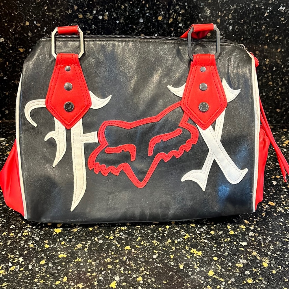 Red black and white Fox handbag purse
